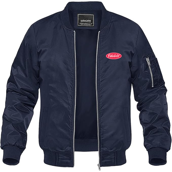 Men's Peterbilt Logo Lightweight Bomber Jacket Windbreaker Softshell Varsity Jacket Coat