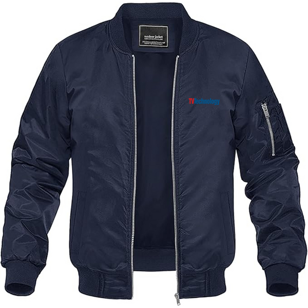 Men's TV Technology Logo Lightweight Bomber Jacket Windbreaker Softshell Varsity Jacket Coat
