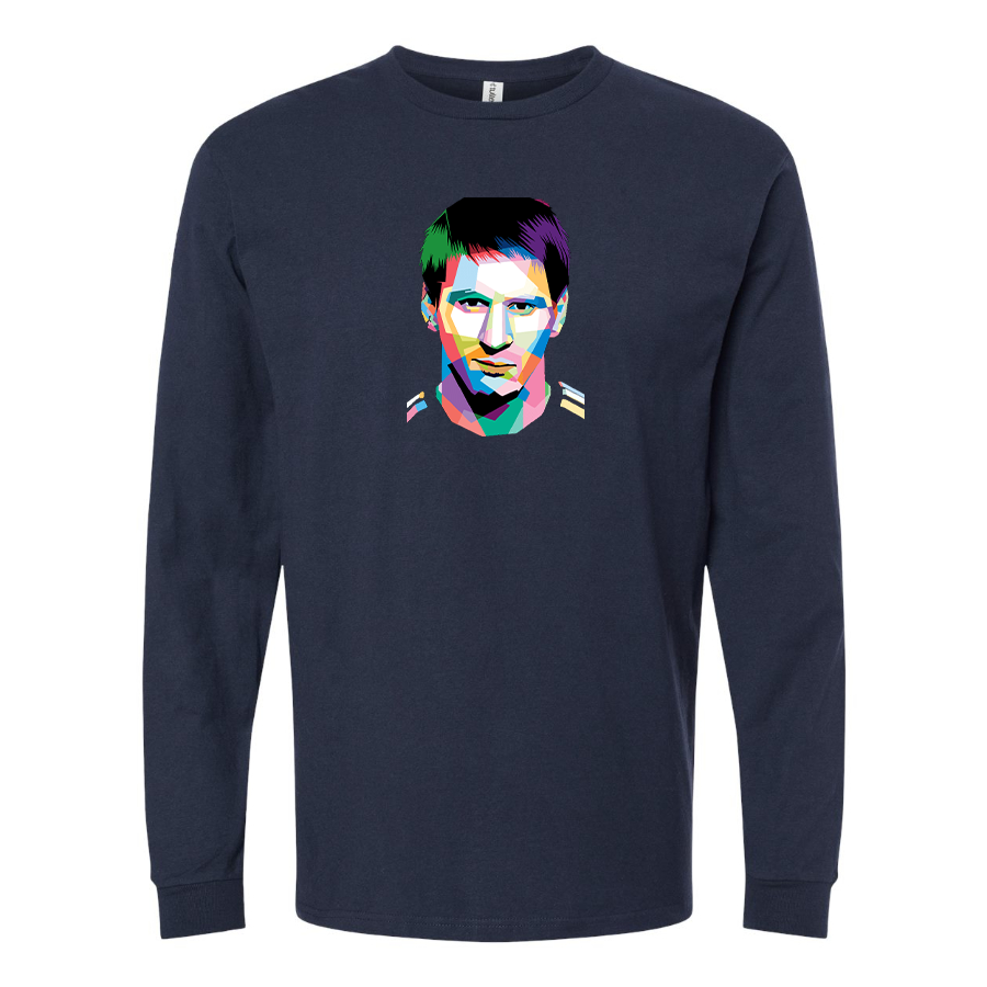 Men's Lionel Messi Face Art Soccer Long Sleeve T-Shirt