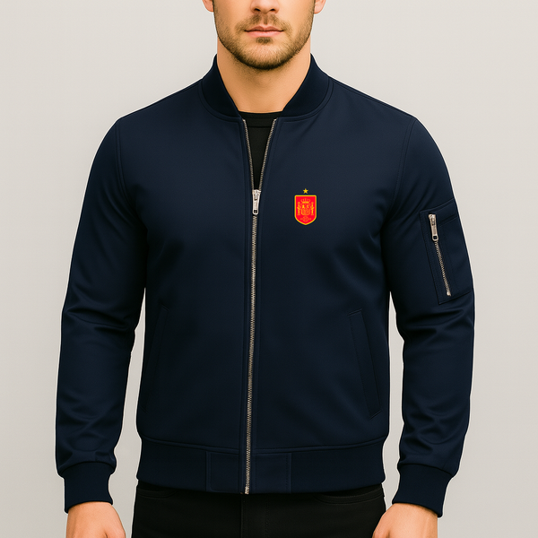 Men's Spain Red Logo National Soccer Team Lightweight Bomber Jacket Windbreaker Softshell Varsity Jacket Coat