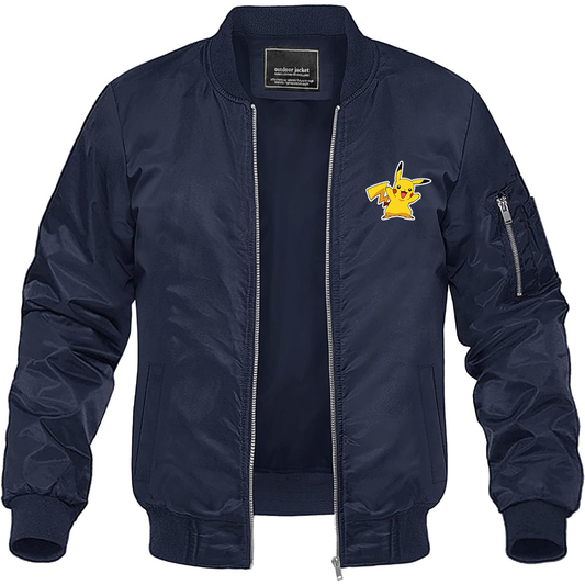 Men's Pikachu Cartoon Lightweight Bomber Jacket Windbreaker Softshell Varsity Jacket Coat