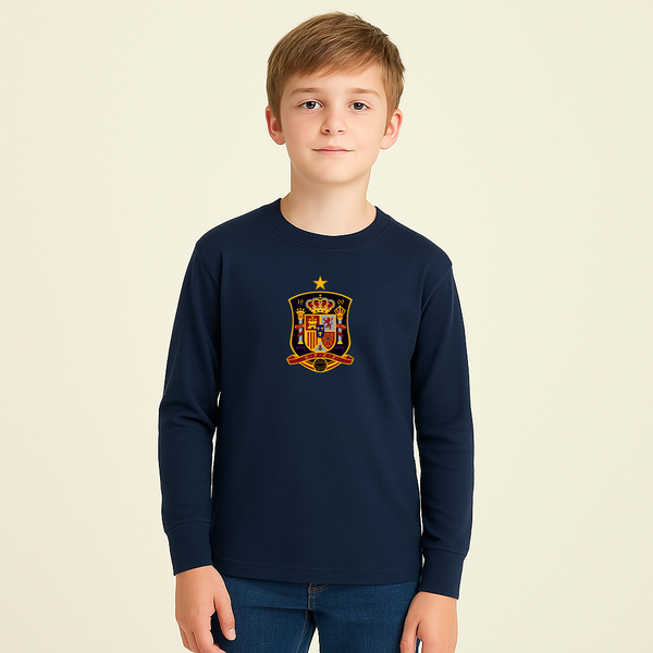 Youth Kids Spain National Soccer Team Long Sleeve T-Shirt