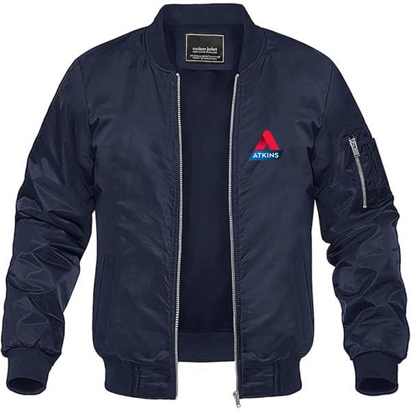Men's Atkins Logo Lightweight Bomber Jacket Windbreaker Softshell Varsity Jacket Coat