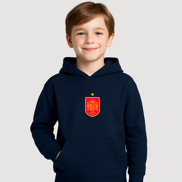 Youth Kids Spain Red Logo National Soccer Team Pullover Hoodie