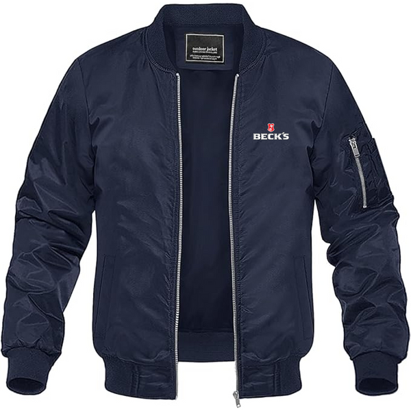 Men's Becks Logo Lightweight Bomber Jacket Windbreaker Softshell Varsity Jacket Coat