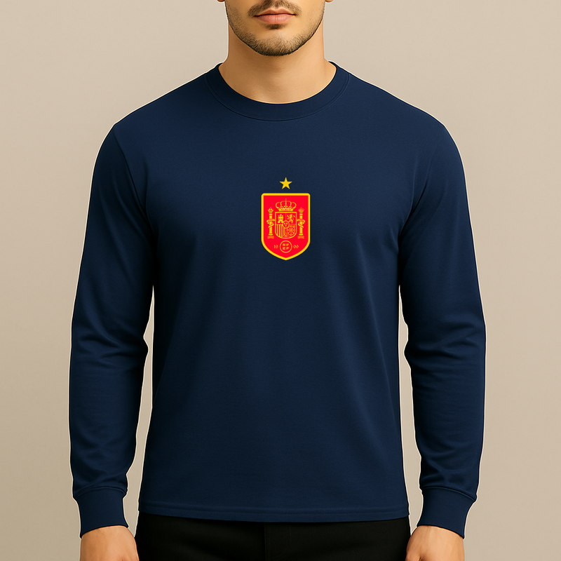 Men's Spain Red Logo National Soccer Team Long Sleeve T-Shirt