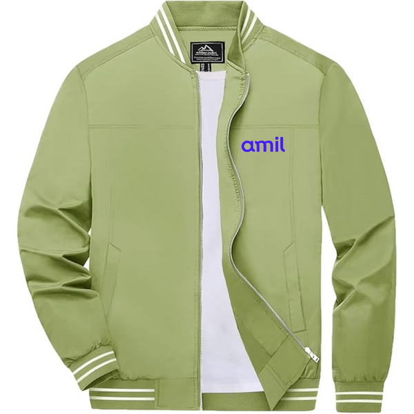 Men's  Amil Lightweight Zip-Up Bomber Jacket with Ribbed Collar and Cuffs Versatile Casual Outerwear