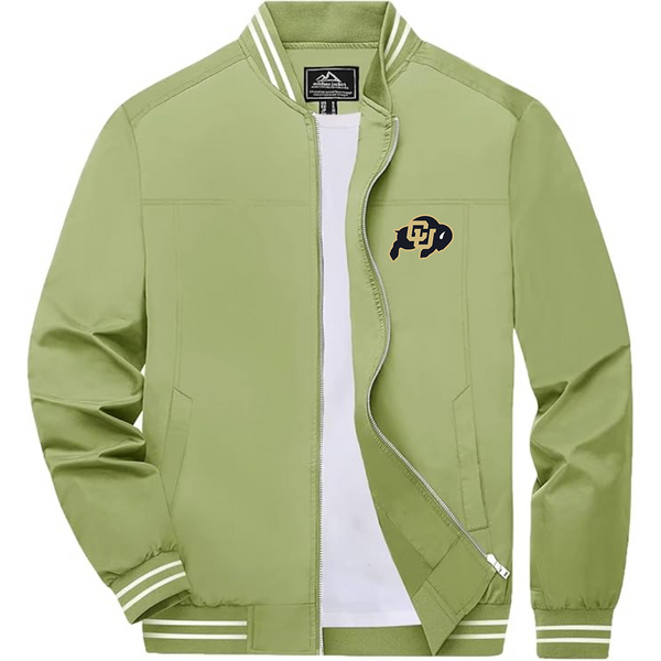 Men's   Colorado Buffaloes Lightweight Zip-Up Bomber Jacket with Ribbed Collar and Cuffs Versatile Casual Outerwear
