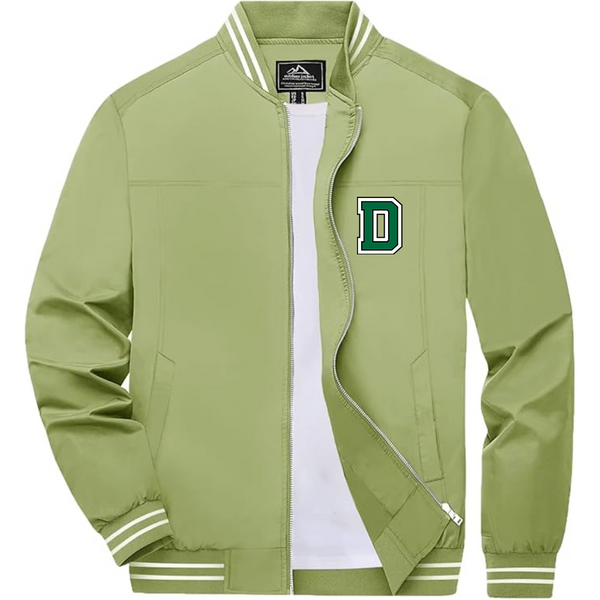 Men's  Dartmouth Big Green Lightweight Zip-Up Bomber Jacket with Ribbed Collar and Cuffs Versatile Casual Outerwear