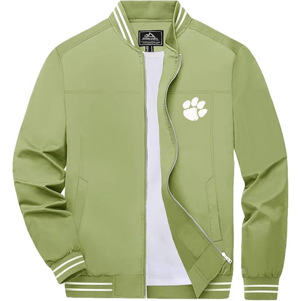Men's Clemson Tigers Lightweight Zip-Up Bomber Jacket with Ribbed Collar and Cuffs Versatile Casual Outerwear