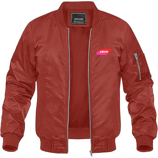 Men's Vevo Thumbnail Banner  Logo Lightweight Bomber Jacket Windbreaker Softshell Varsity Jacket Coat