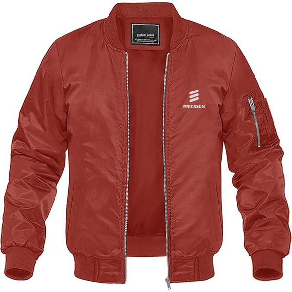 Men's Ericsson Logo Lightweight Bomber Jacket Windbreaker Softshell Varsity Jacket Coat