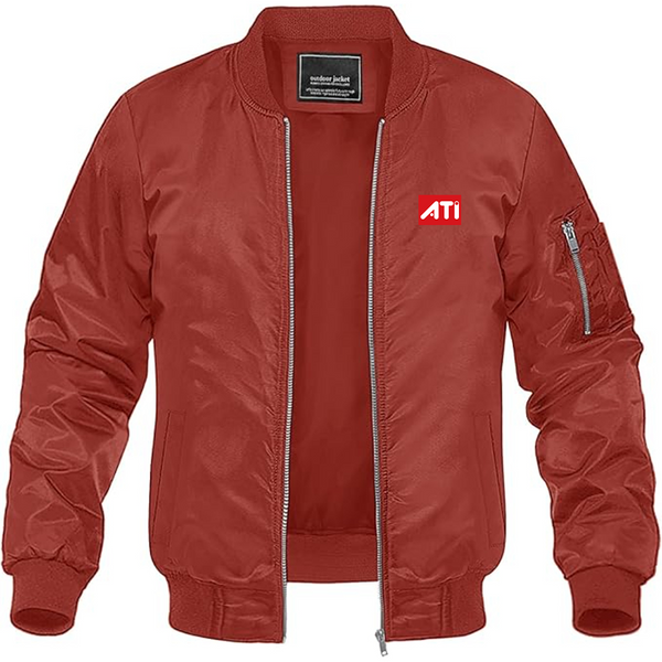 Men's ATI Logo Lightweight Bomber Jacket Windbreaker Softshell Varsity Jacket Coat