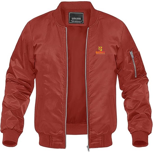 Men's Berry Logo Lightweight Bomber Jacket Windbreaker Softshell Varsity Jacket Coat