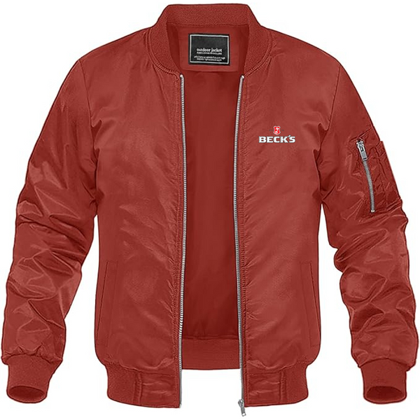 Men's Becks Logo Lightweight Bomber Jacket Windbreaker Softshell Varsity Jacket Coat