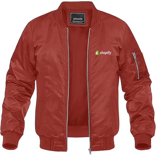 Men's Shopify Logo Lightweight Bomber Jacket Windbreaker Softshell Varsity Jacket Coat