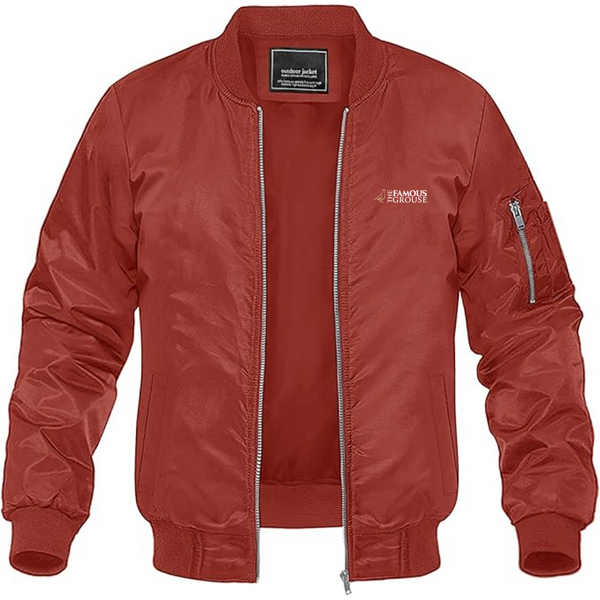 Men's Famous Grouse Logo Lightweight Bomber Jacket Windbreaker Softshell Varsity Jacket Coat