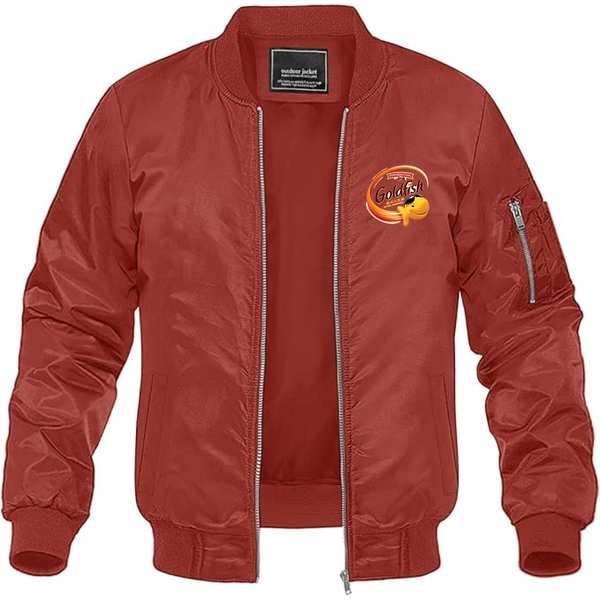 Men's Goldfish Logo Lightweight Bomber Jacket Windbreaker Softshell Varsity Jacket Coat