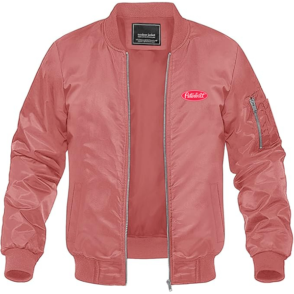 Men's Peterbilt Logo Lightweight Bomber Jacket Windbreaker Softshell Varsity Jacket Coat