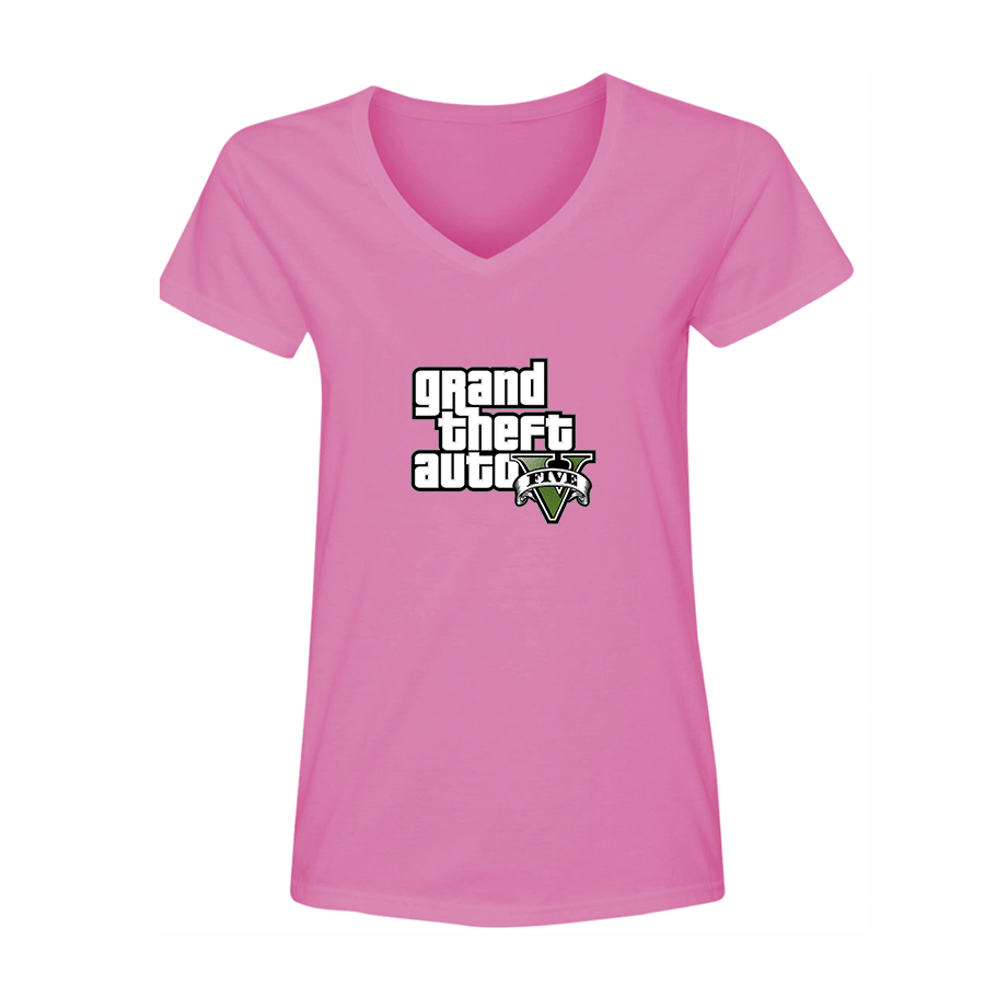 Women's GTA 5 Grand Theft Auto V V-Neck T-Shirt Game