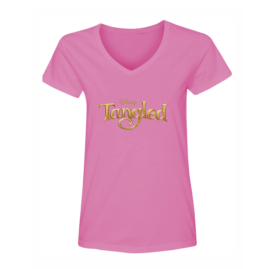 Women's Tangled Disney Cartoon V-Neck T-Shirt