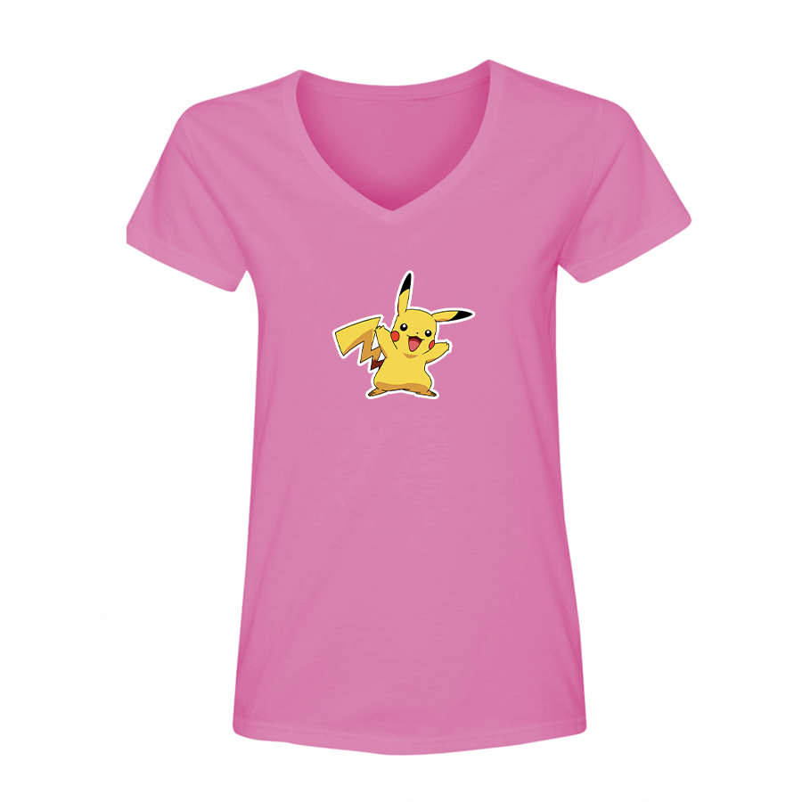 Women's Pikachu Cartoon V-Neck T-Shirt