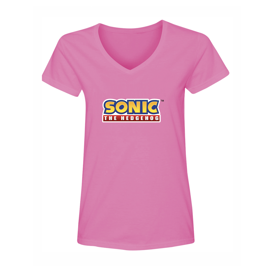 Women's Sonic The Hedgehog Cartoon V-Neck T-Shirt