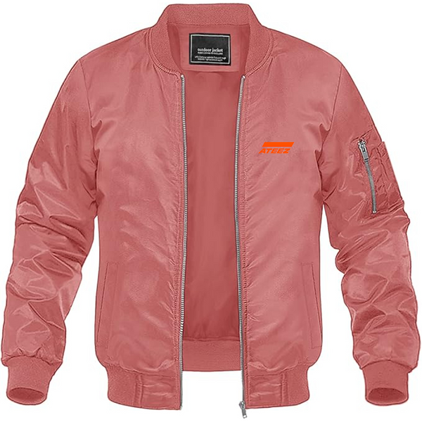 Men's Ateez Logo Lightweight Bomber Jacket Windbreaker Softshell Varsity Jacket Coat