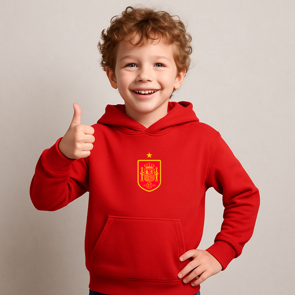 Youth Kids Spain Red Logo National Soccer Team Pullover Hoodie