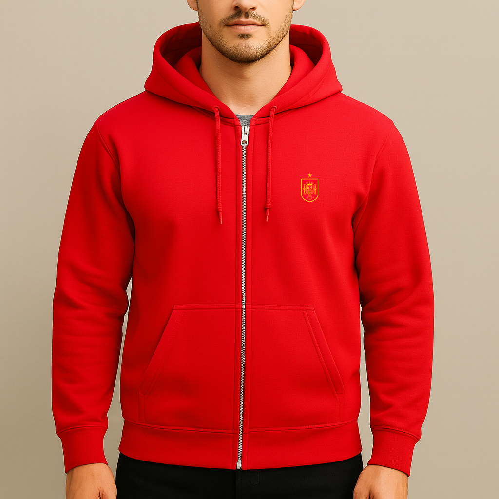 Men's Spain Red Logo National Soccer Team Zipper Hoodie