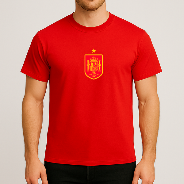 Men's Spain Red Logo National Soccer Team Cotton T-Shirt