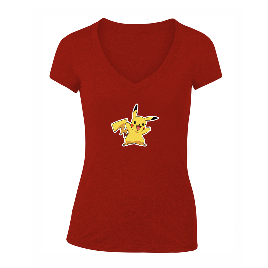 Women's Pikachu Cartoon V-Neck T-Shirt