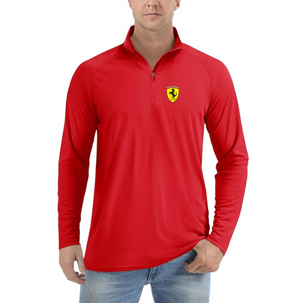 Men’s  Ferrari Motorsport Car  - Lightweight Quarter-Zip Athletic Shirt – Long Sleeve Performance Wear