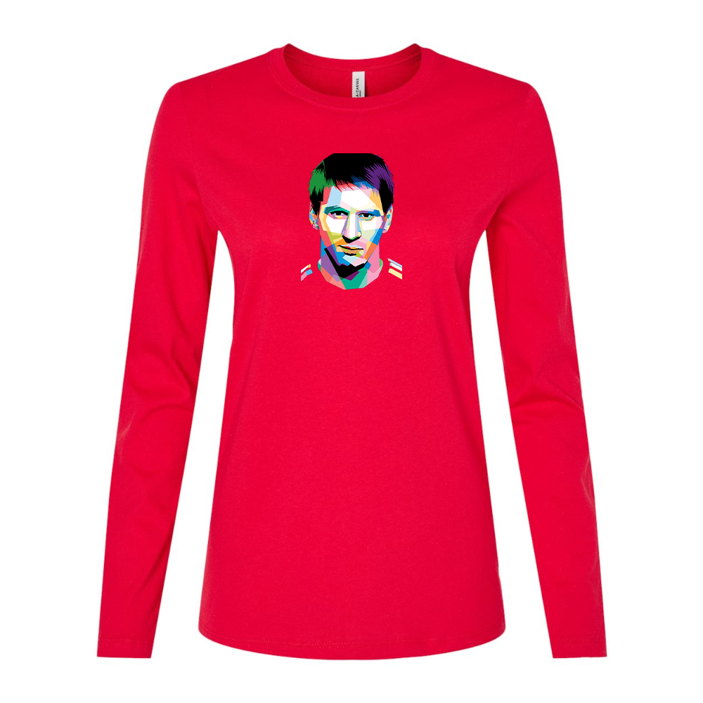 Women's Lionel Messi Face Art Soccer Long Sleeve T-Shirt