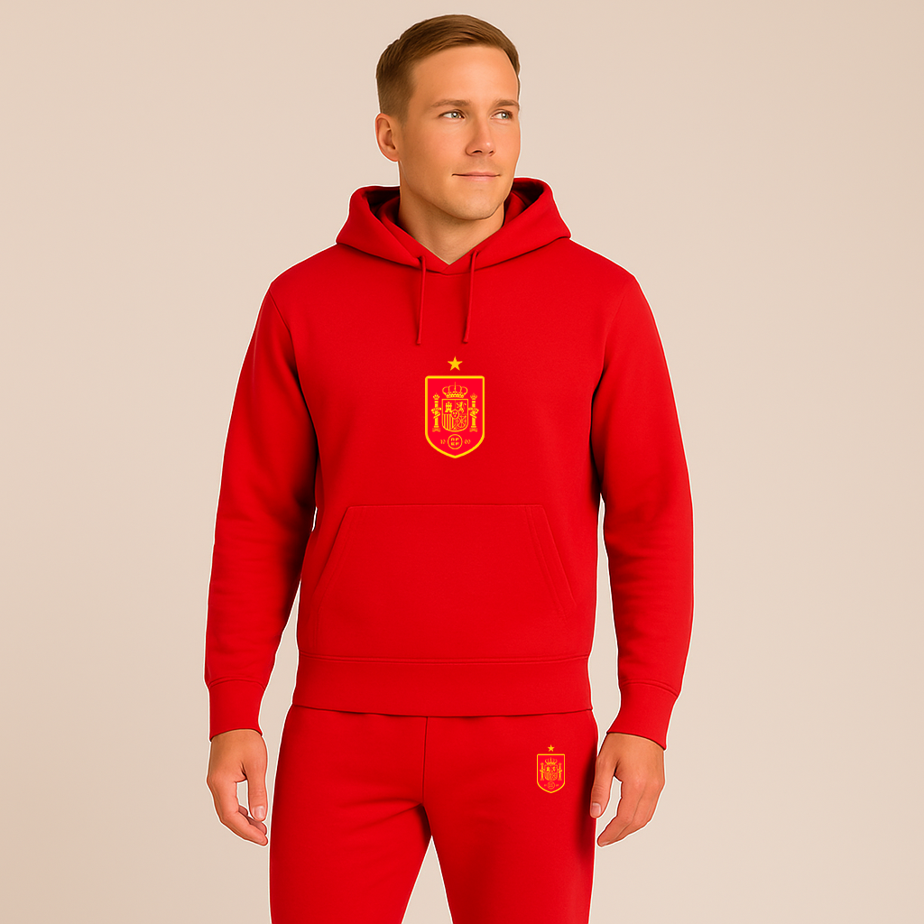 Men's Spain Red Logo National Soccer Team Hoodie Joggers Set