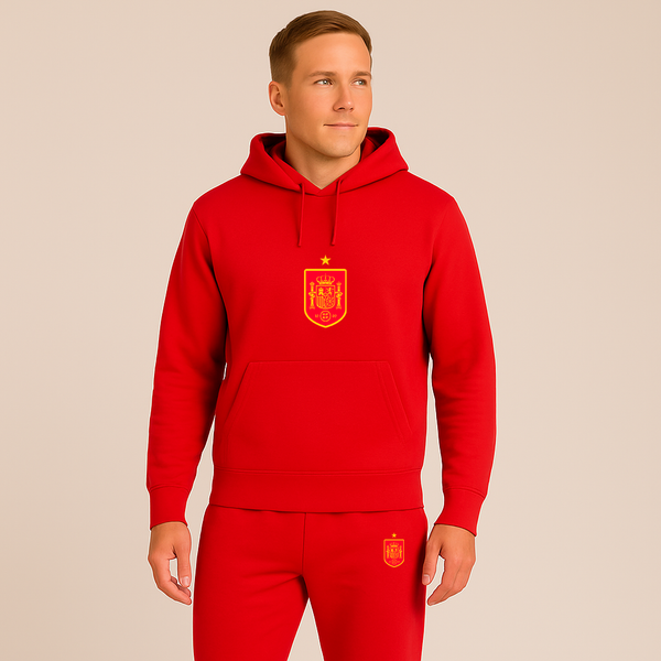 Men's Spain Red Logo National Soccer Team Hoodie Joggers Set