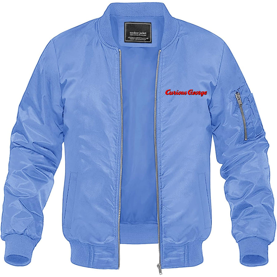 Men's Curious George Cartoon Lightweight Bomber Jacket Windbreaker Softshell Varsity Jacket Coat