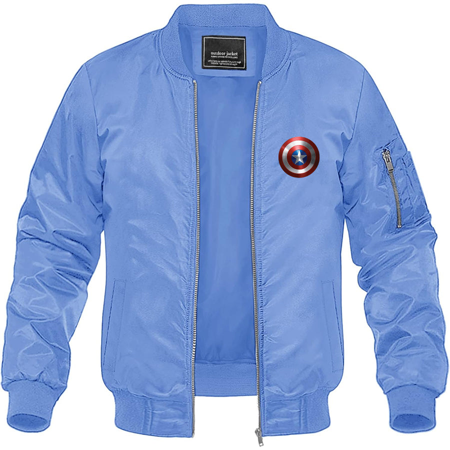 Men's Captain America Superhero Lightweight Bomber Jacket Windbreaker Softshell Varsity Jacket Coat