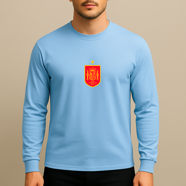 Men's Spain Red Logo National Soccer Team Long Sleeve T-Shirt