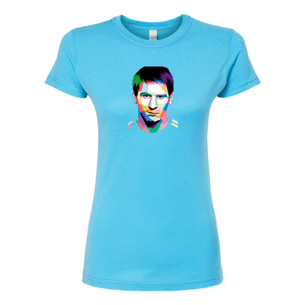 Women's Lionel Messi Face Art Soccer Round Neck T-Shirt