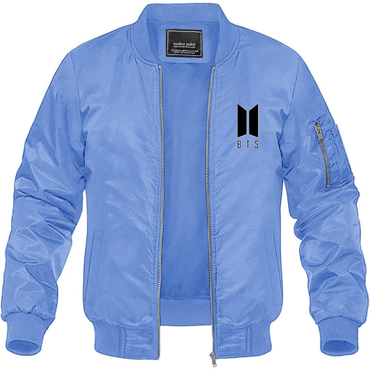 Men's BTS Music Lightweight Bomber Jacket Windbreaker Softshell Varsity Jacket Coat