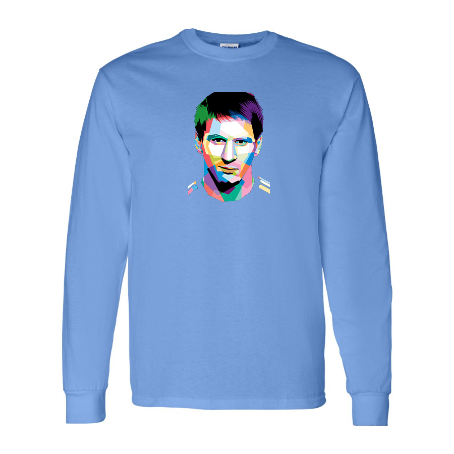 Men's Lionel Messi Face Art Soccer Long Sleeve T-Shirt