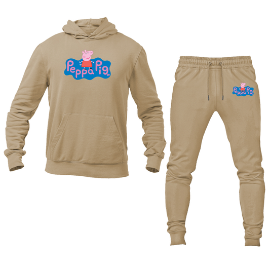 Men's Pegga Pig Cartoon Hoodie Joggers Set