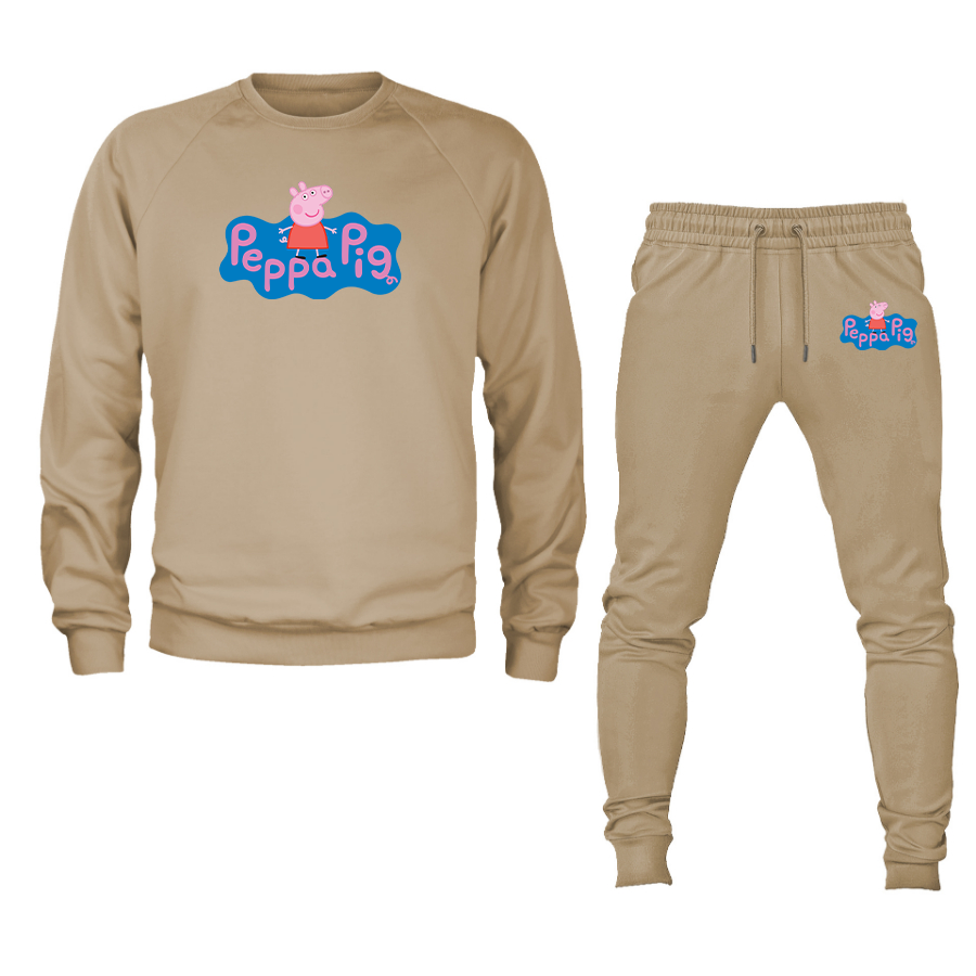 Men's Pegga Pig Cartoon Crewneck Sweatshirt Joggers Suit