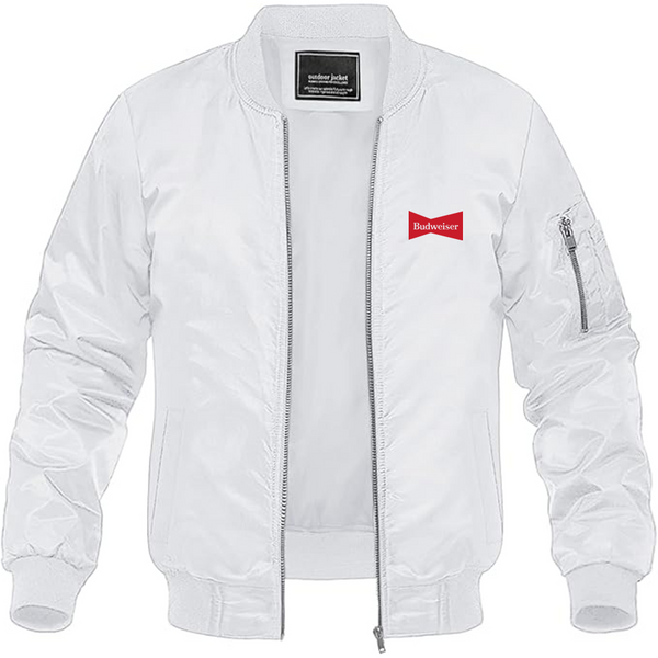 Men's Budweiser Logo Lightweight Bomber Jacket Windbreaker Softshell Varsity Jacket Coat
