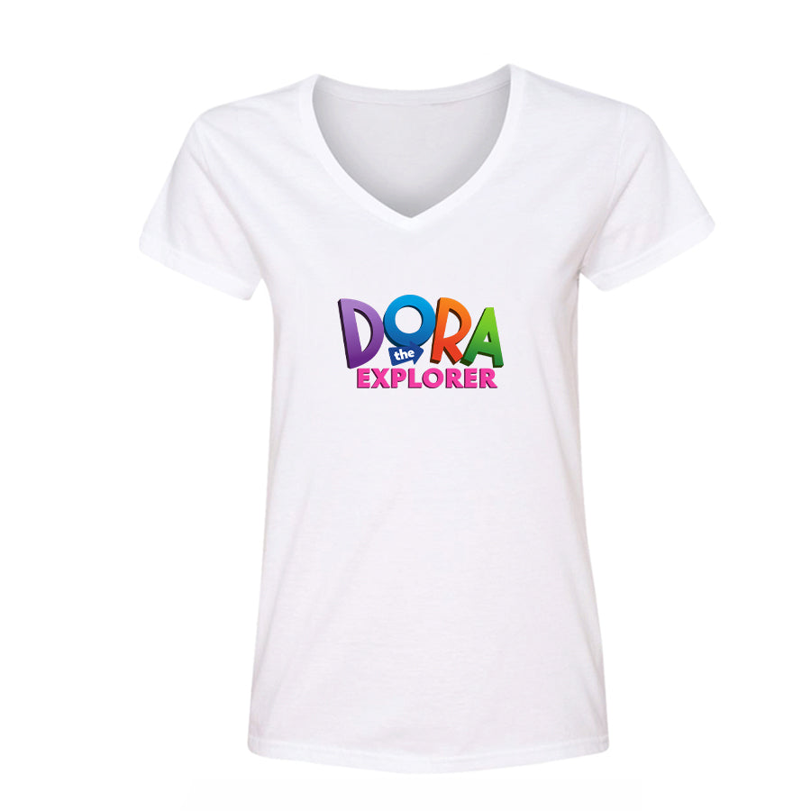 Women's Dora The Explorer Cartoon V-Neck T-Shirt