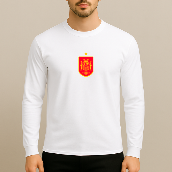 Men's Spain Red Logo National Soccer Team Long Sleeve T-Shirt
