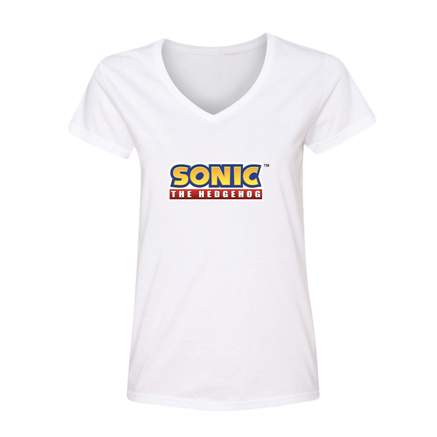 Women's Sonic The Hedgehog Cartoon V-Neck T-Shirt