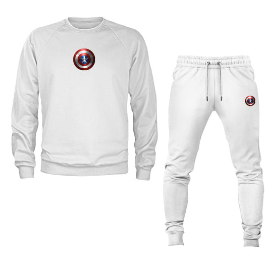 Men's Captain America Superhero Logo Crewneck Sweatshirt Joggers Suit