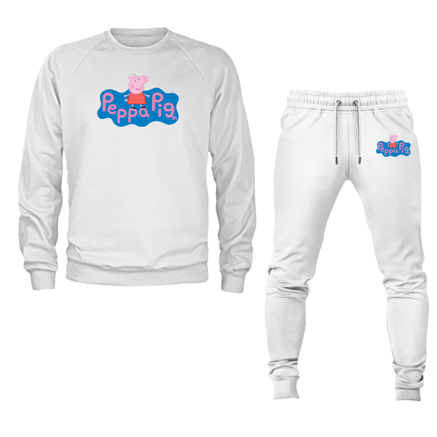 Men's Pegga Pig Cartoon Crewneck Sweatshirt Joggers Suit